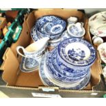 A selection of blue and white dinnerware