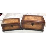 A walnut veneered cigar box; a matching box
