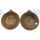 Victorian Industrial Art, a pair of gilded cast iron plaques:  God Speed the Loom & Auld Lang