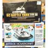 A RC Battle Tank Type 90 originally boxed and a remote control Hovercraft boxed