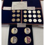A Windsor Mint 'Heroes of WWII' set of 6 gold plated medals: Churchill, Turing, Montgomery etc; a