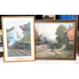 After Terrence Cuneo; steam train print framed and another