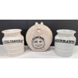 A King Sol stoneware advertising bottle (a.f.); 2 kitchen storage jars