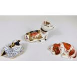 Royal Crown Derby Paperweights 'Donkey Foal' MMIII, Two Lamps sleeping and Puppy Exclusive