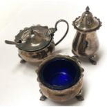 A hallmarked silver 3 piece cruet, Birmingham 1967, 4.5oz