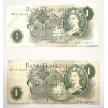 Two page £1 notes (one with second number offset)