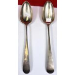 A pair of hallmarked silver Georgian Old English pattern tablespoons, Edinburgh, 1802, 4.5oz and