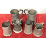 Six 19th century Pewter tankards of various sizes