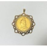 A Victorian 1888 sovereign in clip on 9 carat pendant mount, 11.8gm gross