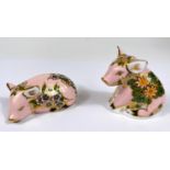 Royal Crown Derby Paperweights: 'Sinclairs Plumstead Piglet MMII' and 'Sinclairs Pickey Piglet'