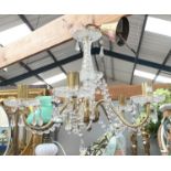 A gilt metal and glass 5 branch chandelier light fitting