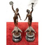 A pair of French spelter figures L'ete and Le Printemps, height 36cm