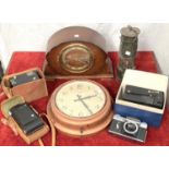 PROTECTOR MINER'S LAMP, a Bakelite wall clock, 4 cameras etc