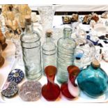 2 Millefiori paperweights and a selection of glassware