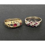 A Victorian 18 carat hallmarked gold gypsy style ring set 3 rubies and 2 diamonds, size L, 1.7gm (