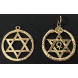 A 14ct gold Star of David pendant, 3.5gms, and another unmarked yellow metal Star of David