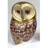 A Royal Crown Derby paperweight gold back stopper Barn Owl LIX; A Royal Crown Derby Little Owl MMI