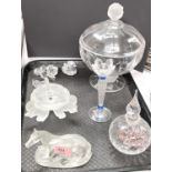 A Swarovski Crystal heart, rose and candlestick; 2 frosted Art Glass horse pieces; etc.