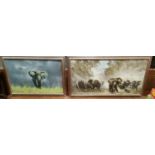 Two large David Shepard prints, Elephants and another in silver frames