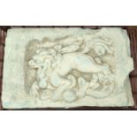 A HAN Dynasty terracotta relief panel depicting a lion, 30 x 18cm.