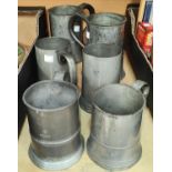 Six 19th century Pewter tankards of various sizes