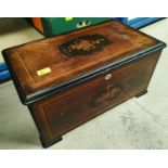 A 19th century inlaid rosewood music box case, 52cm.