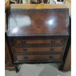 An early 20th century period style mahogany bureau with fall front and 3 drawers, on cabriole legs