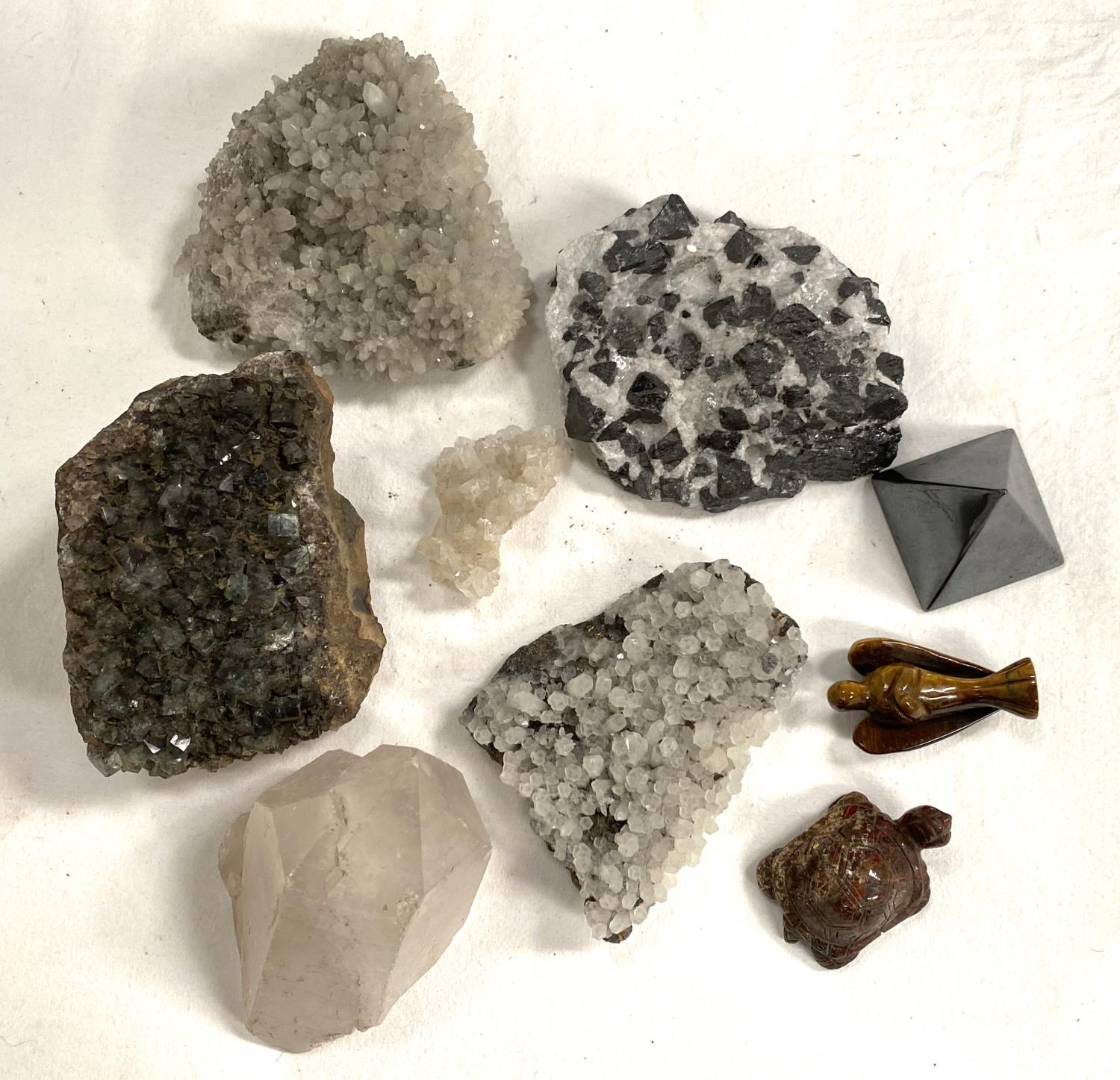 A group of geological specimens.