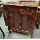 A reproduction yew wood side cabinet with frieze drawer and double cupboard, width 76cm; a similar