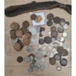 A selection of pre-1947 coinage, other world coins etc; a coin purse