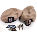 A COMPTON WEBB style beret with Parachute Regiment badge; another; 2 cap badges etc.