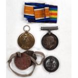 WWI:  a pair of medals to 6411 Pte T Kenyon Liverpool Regiment, together with a pair of dog tags and