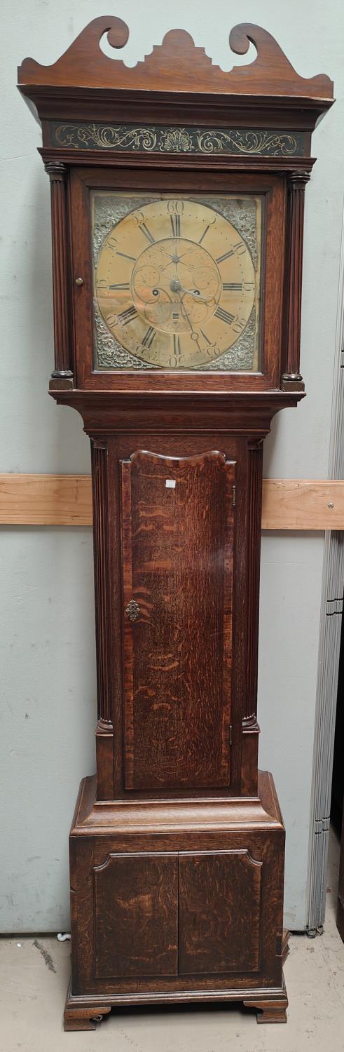A mid 18th century long clock in crossbanded oak case, by Kitchen & Lloyd, Nantwich