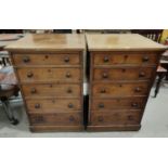 A 19th century pair of mahogany pedestal chests of 5 graduating drawers with turned knob handles,