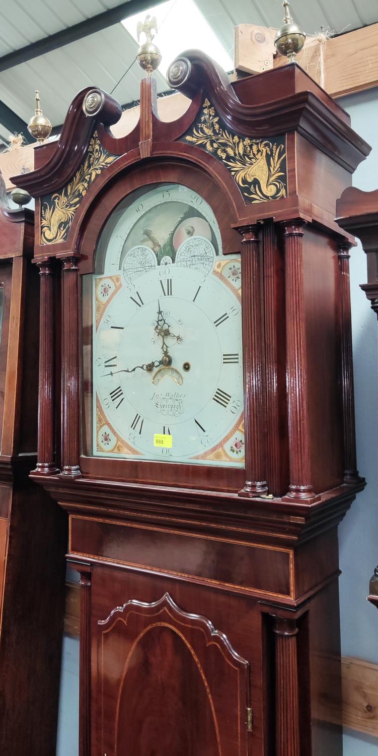 A late 18th century mahogany long case clock by Jno Walker, Liverpool with inlaid decoration, the - Image 7 of 8