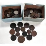 A selection of early 19th century GB and foreign copper coinage and later base metal coins