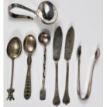 A child's hallmarked silver spoon; other silver cutlery, 3.5oz