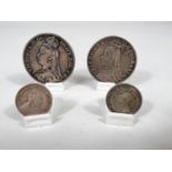 A Victorian crown and double florin; 2 commemorative sixpences