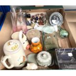 A selection of china and glass: a vintage ship in bottle; a 1970's Poole vase; a Nao figure;