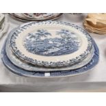 4 large 19th century blue and white meat plates