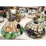 A pair of classical style Tiffany lamps with female pillars with floral shade