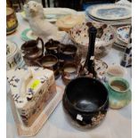 A 19th century Staffordshire dog; a Victorian cheese dish; a large Japan pattern bowl (restored);