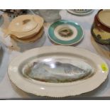 A Shorter & Son 5 piece part fish set and platter; a Victorian green and white transfer printed meat