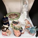 Three Royal Worcester figures:  Mother's Love; Thrush & Kingfisher, and a small dish; 3 Royal