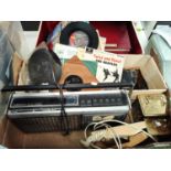 A vintage boxed Fisher double cassette recorder, vintage radio, The Beatles Twist and Shout singe