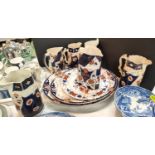A selection of Copeland "Spode's Italian" and other blue and white china; 6 large Victorian Japan