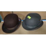 2 bowler hats - one grey and one brown size 6 5/8