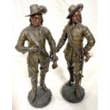 A 19th century pair of bronzed spelter figures depicting 17th century cavaliers, height 40cm