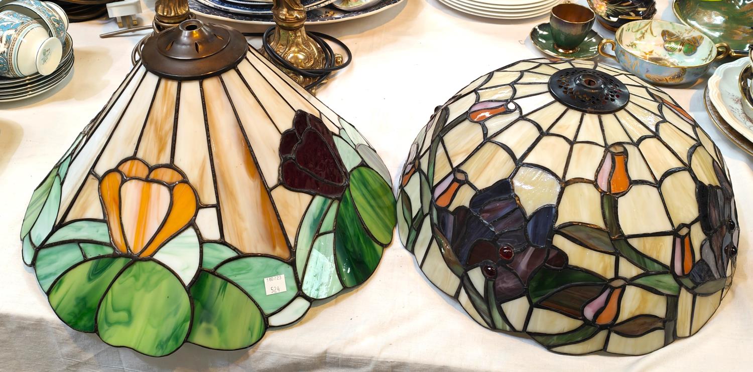 A pair of classical style Tiffany lamps with female pillars with floral shade - Image 2 of 2