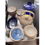 A studio pottery tea pot, similar bowls, dinner and tea ware etc